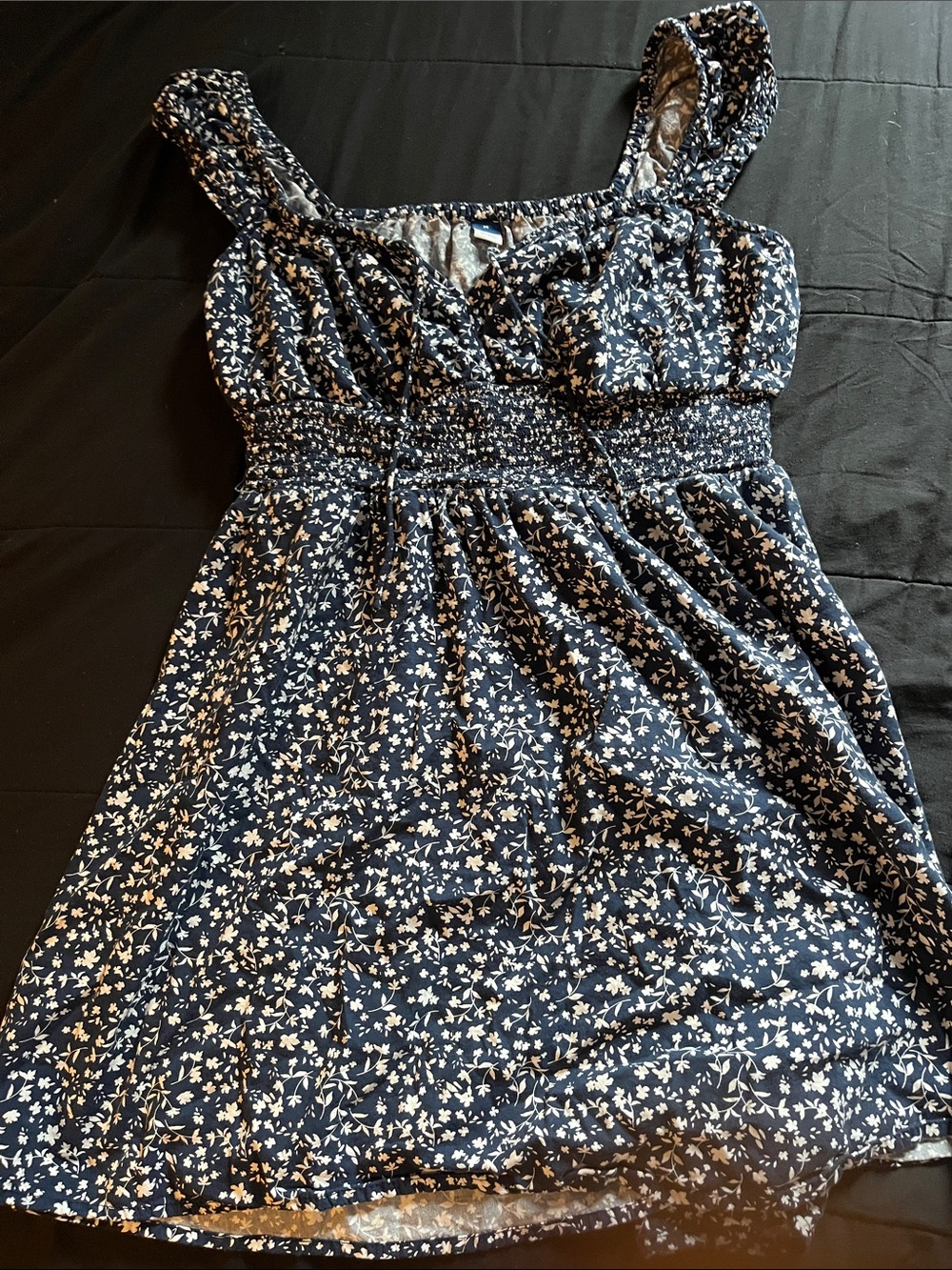 Old Navy Navy Floral Smocked Mini Dress